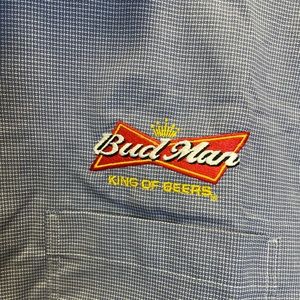 U.S.A Flag Bud Light Man "King of Beers" Button-Up Shirt // Size: L